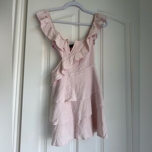 White Fox Elegant Pink Ruffle Dress XS